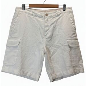 C&C California Mens size 36 White Linen Cargo Shorts Flat Front casual